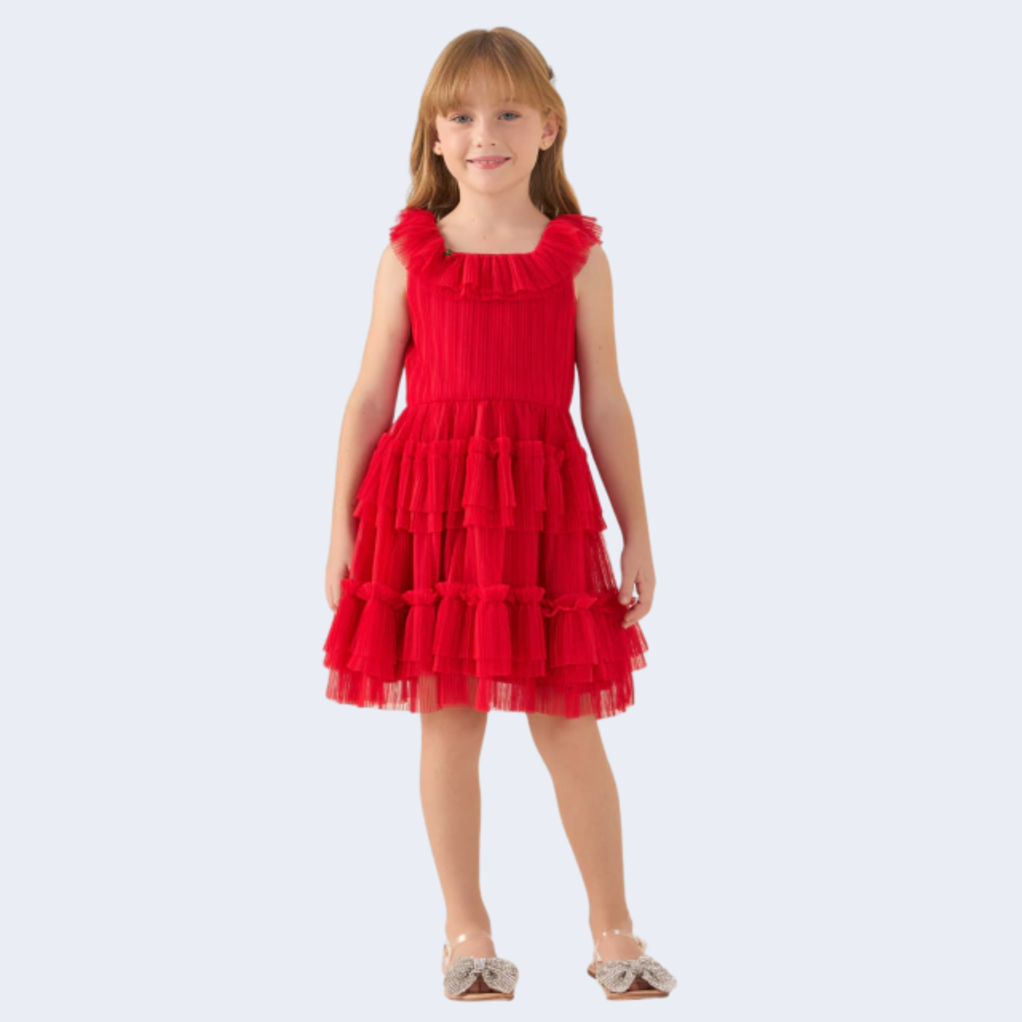 VESTIDO DE FESTA EM TULE PLISSADO - PETIT CHERIE