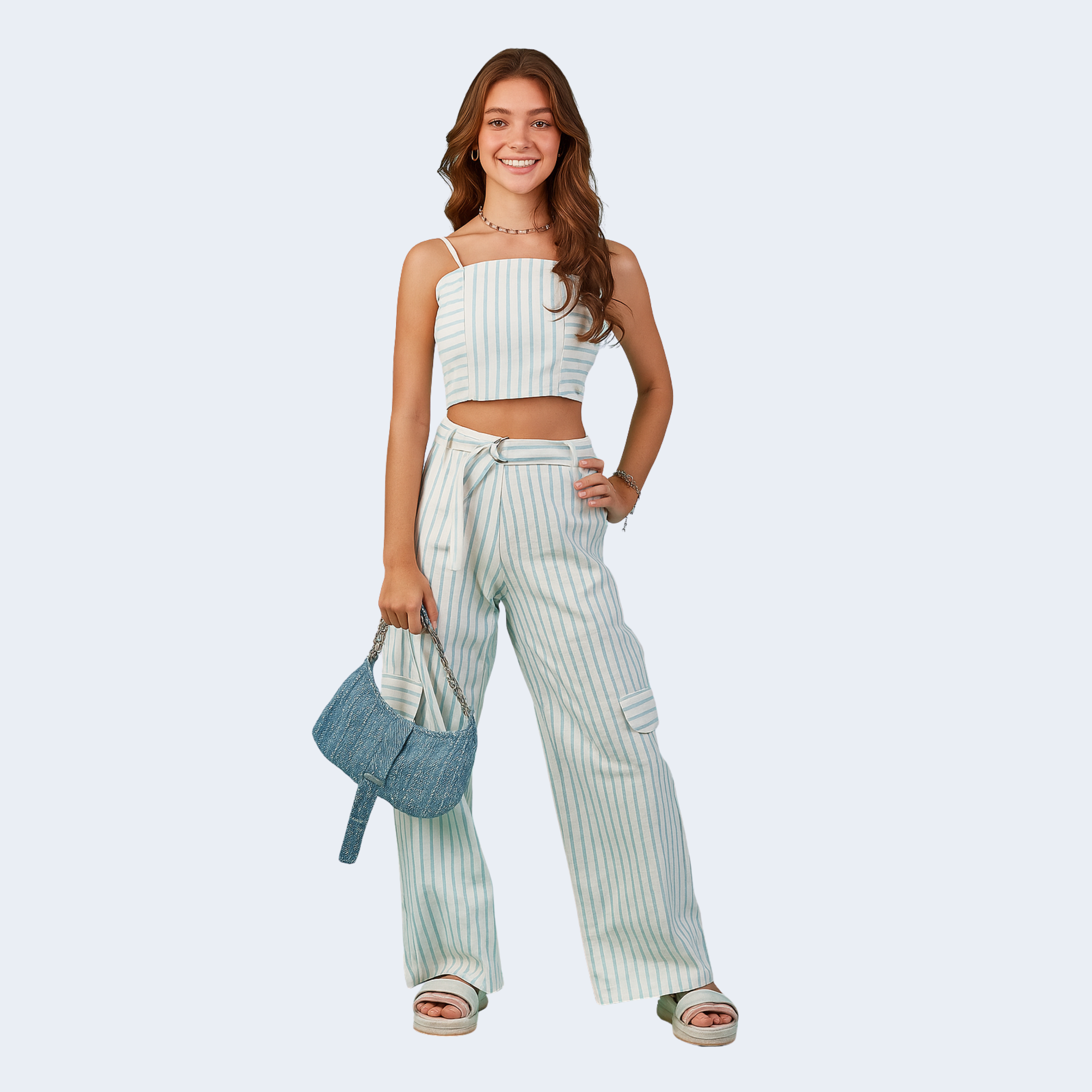 CONJUNTO TEEN CROPPED E CALÇA CARGO LISTRADA - GABRIELA AQUARELA