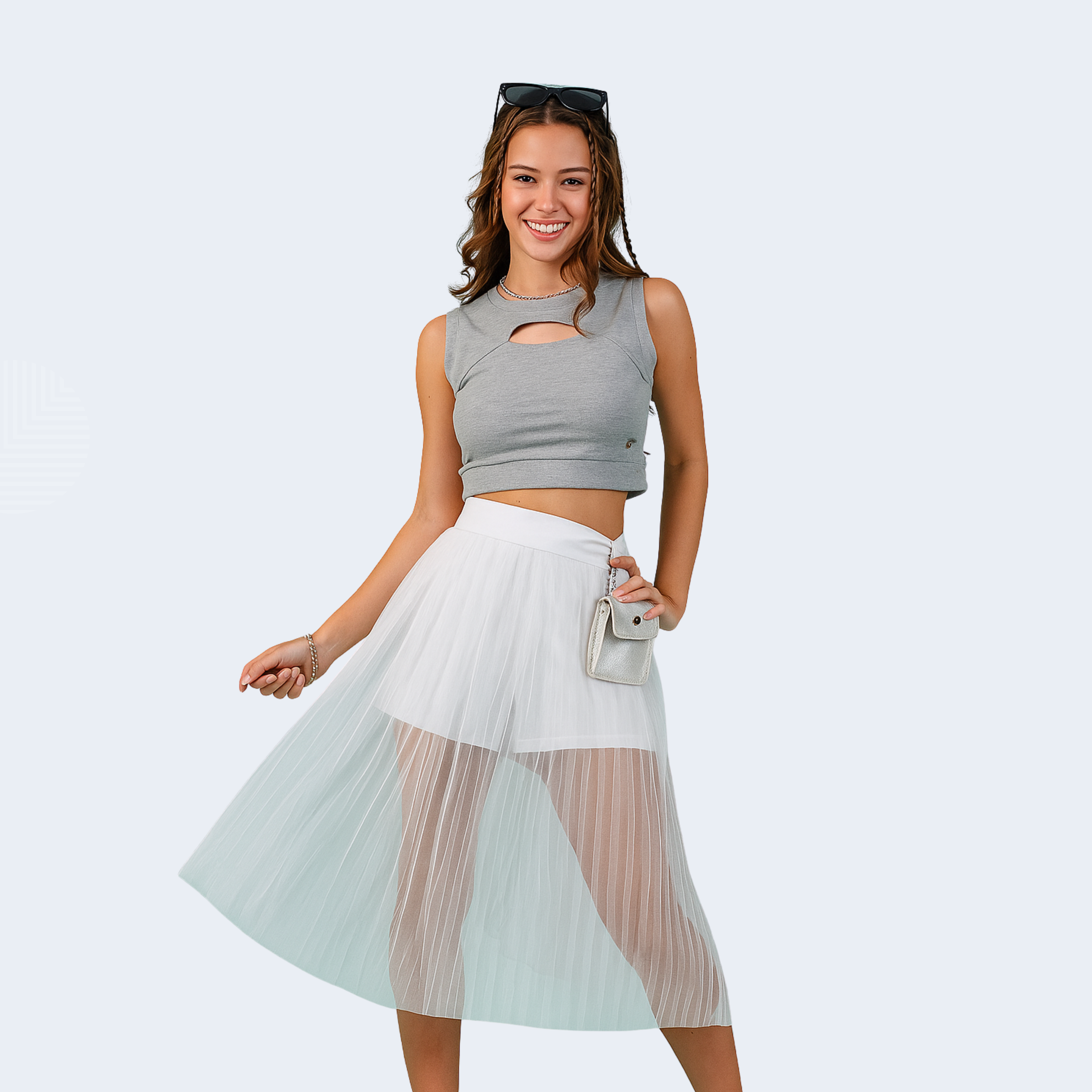 CONJUNTO REGATA E SAIA MIDI - GABRIELA AQUARELA