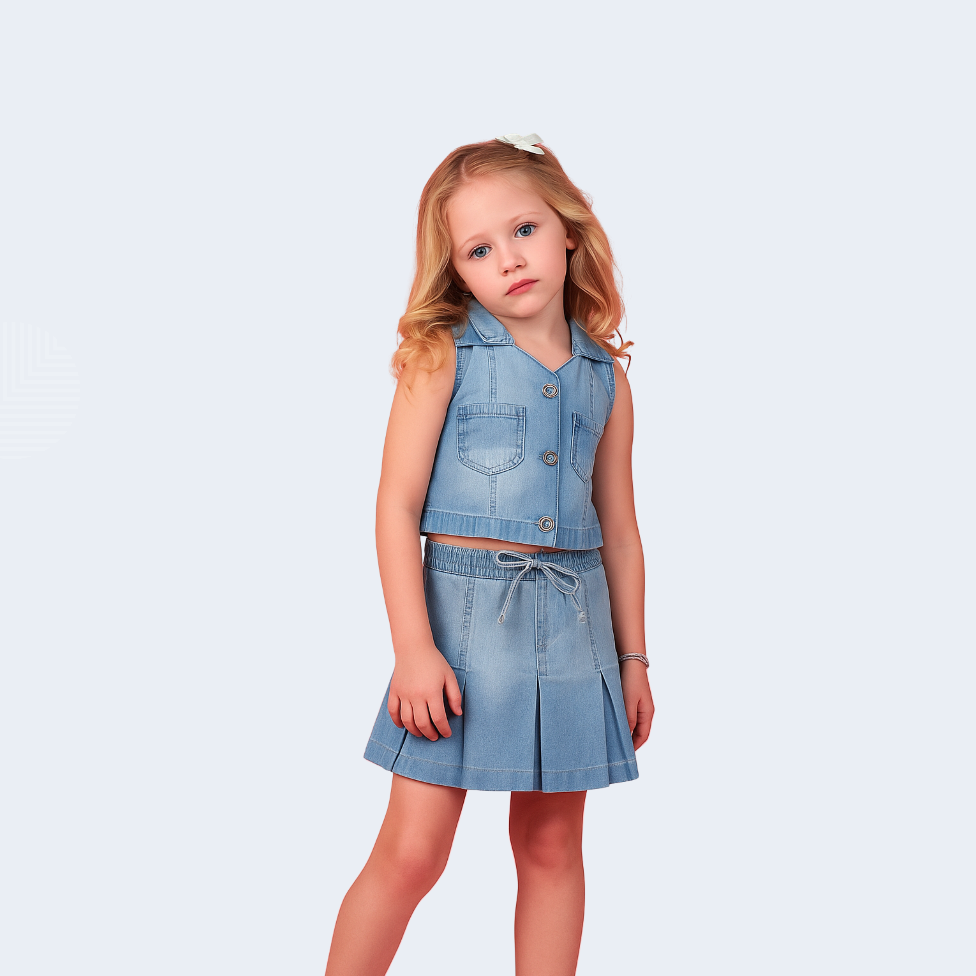 CONJUNTO COLETE E SAIA DE PREGAS E JEANS - GABRIELA AQUARELA