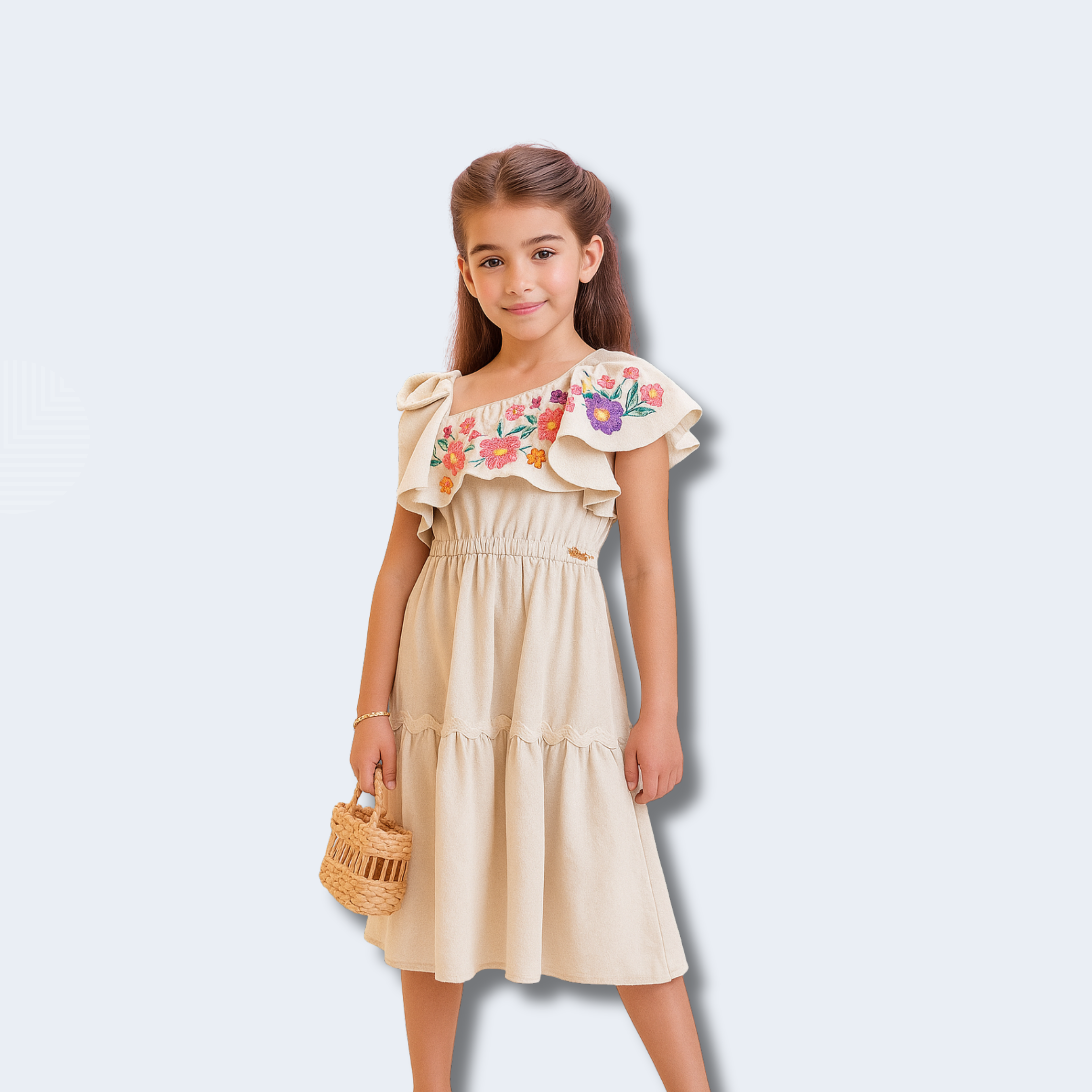 VESTIDO MID COM BABADO BORDADO - ANIMÊ