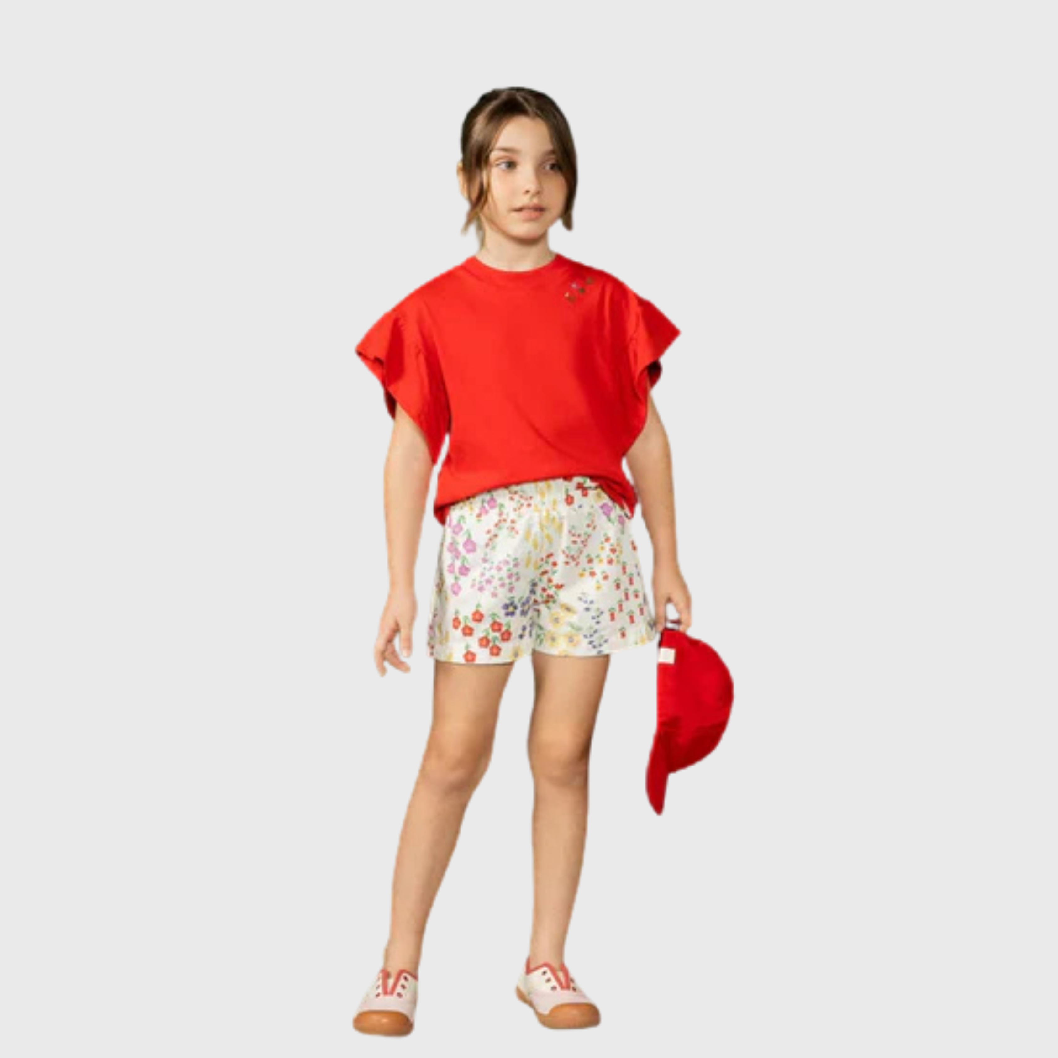 CONJUNTO INFANTIL VERMELHO CRIMSON E SHORT ESTAMPADO
