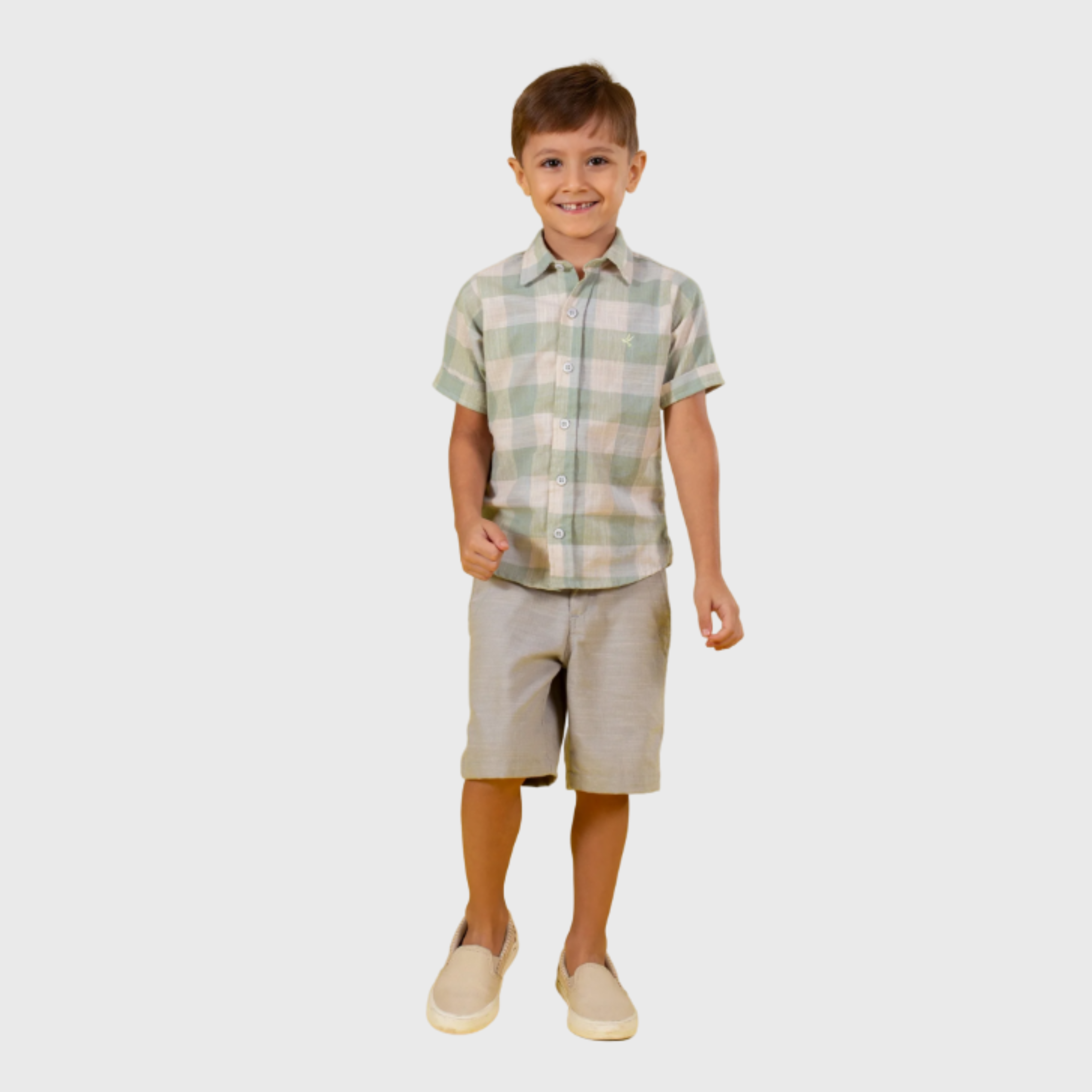 CONJUNTO CAMISA XADREZ VERDE E BERMUDA - PRECOCE