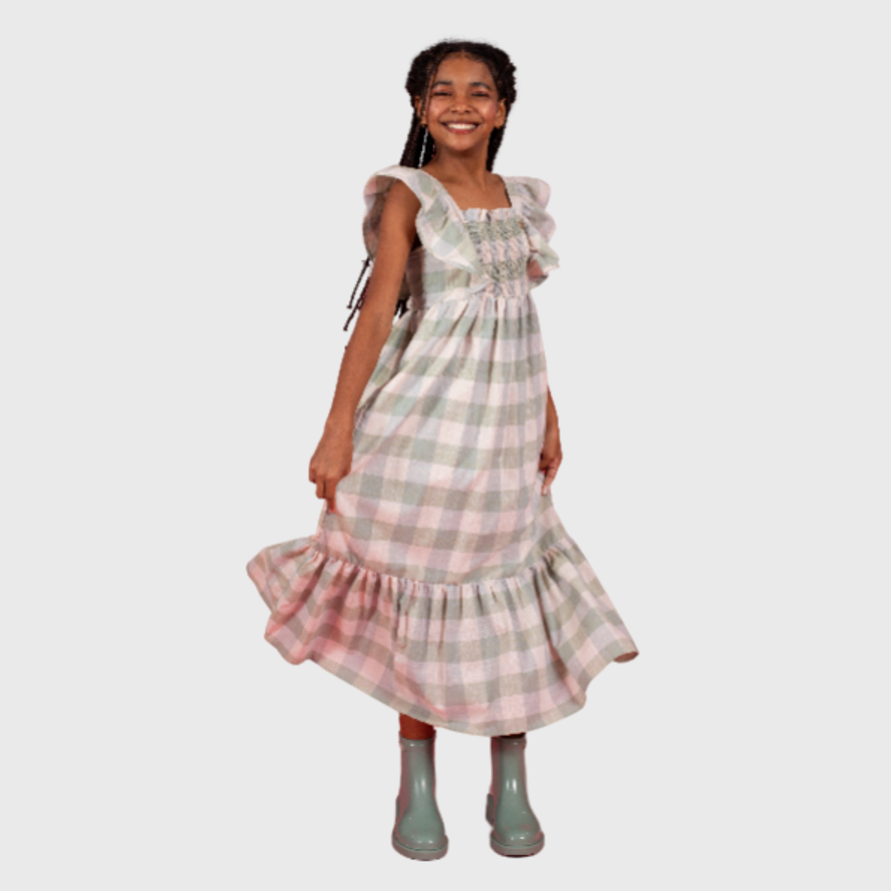 VESTIDO LONGO XADREZ VERDE - PRECOCE