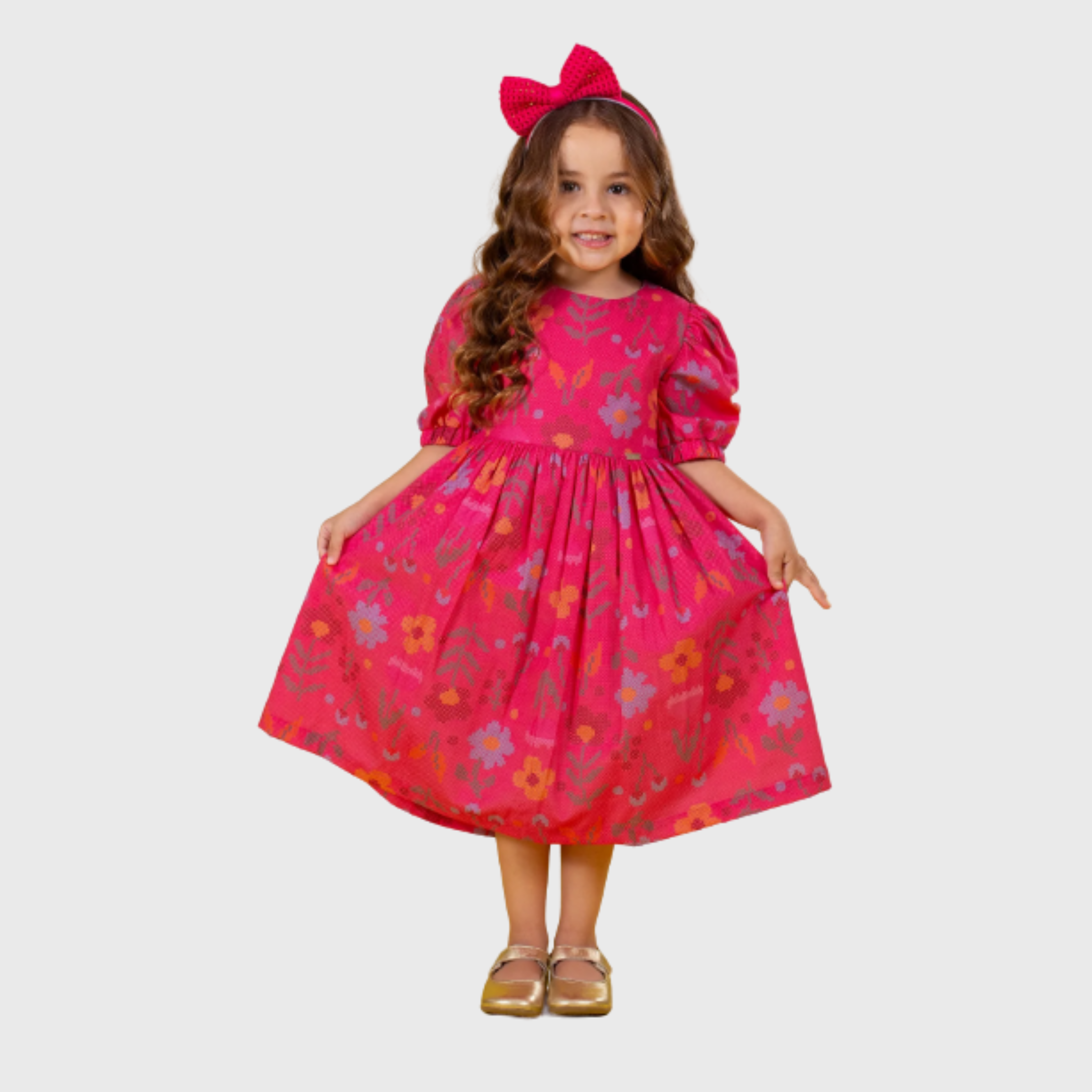 VESTIDO MANGUINHA PONTO CRUZ PINK - PRECOCE