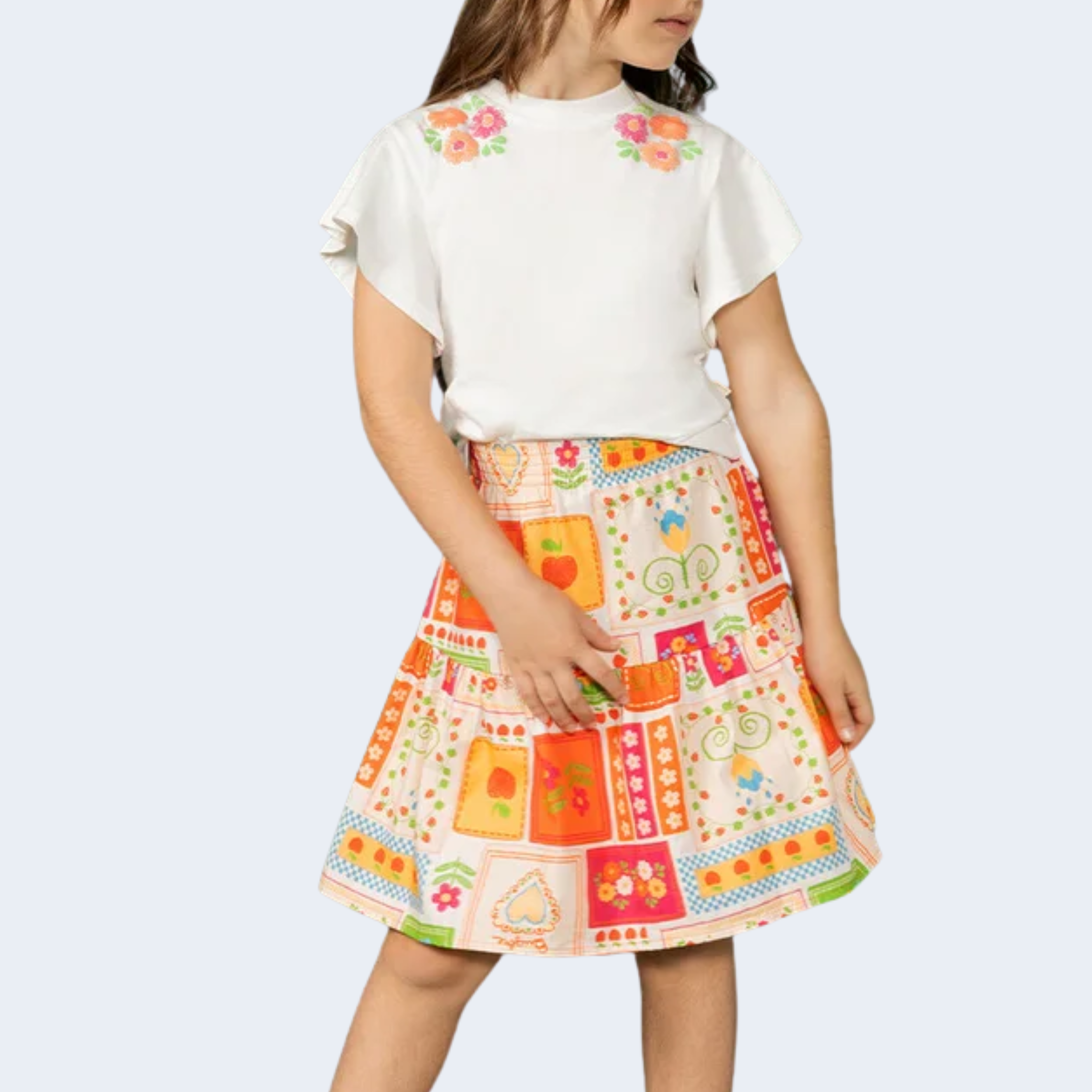 CONJUNTO INFANTIL BLUSA MALHA E SAIA TECIDO - BUGBEE