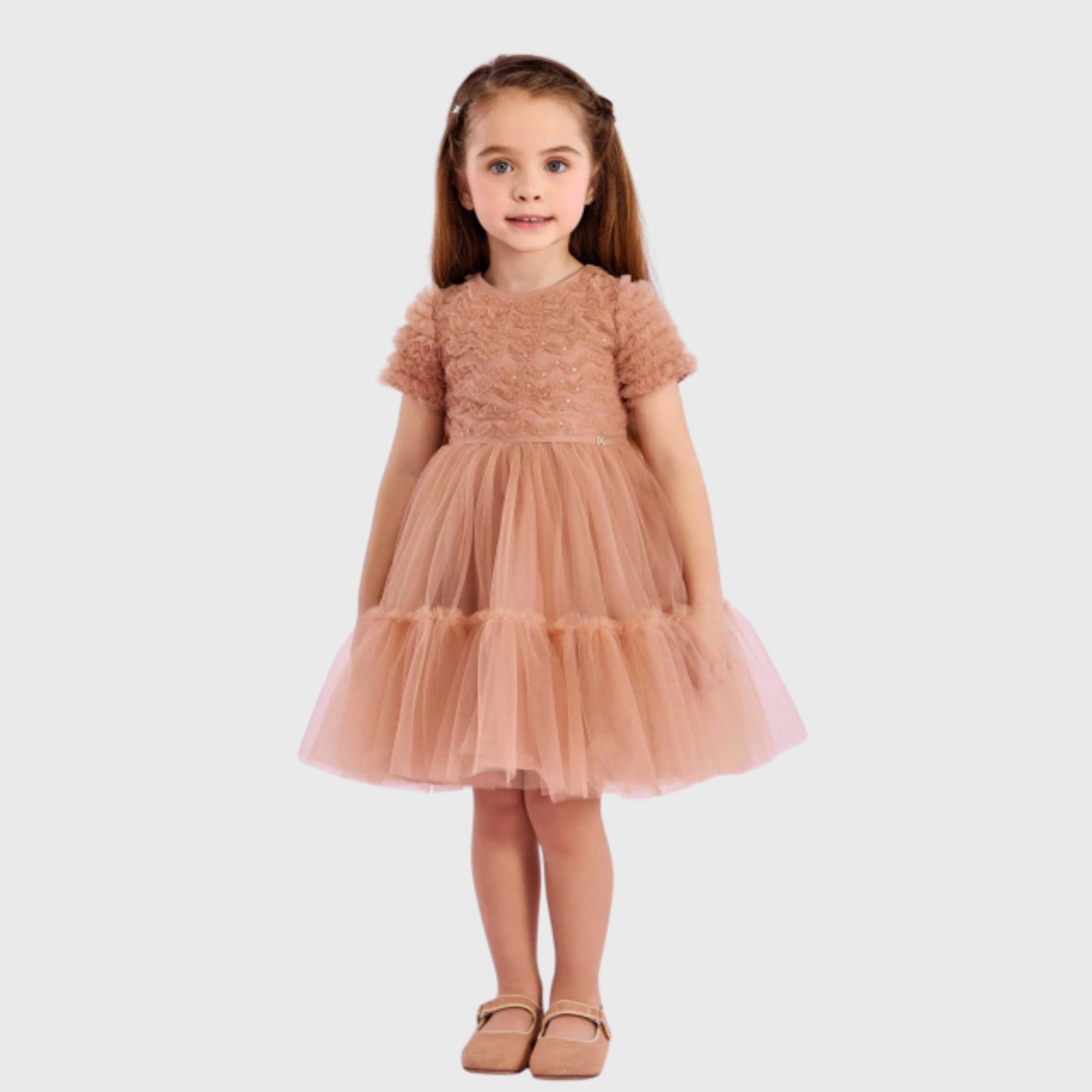 VESTIDO FESTA TULE CARAMELO COM BORDADO - PETIT CHERIE