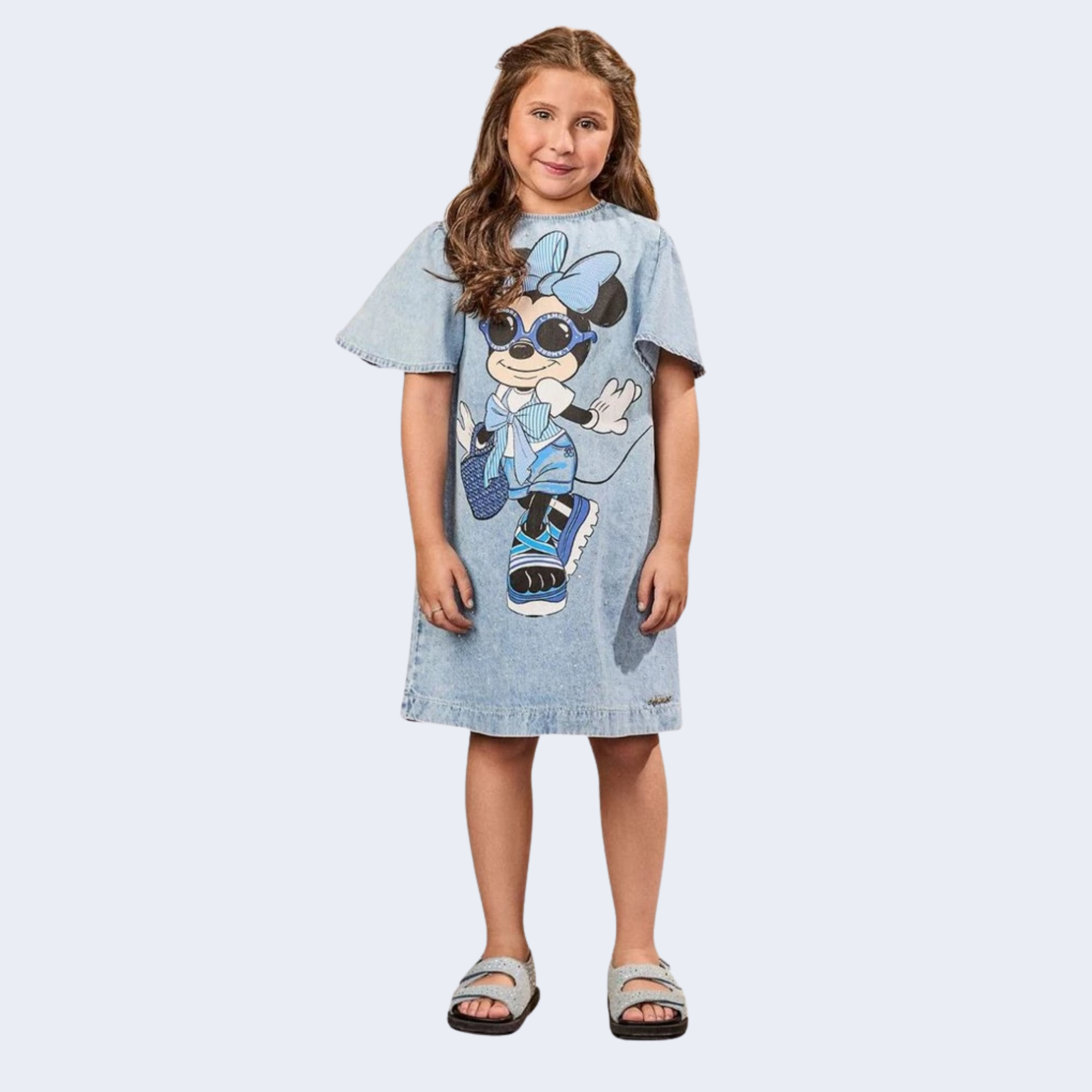 VESTIDO JEANS DA MINNIE COM STRASS - ANIMÊ