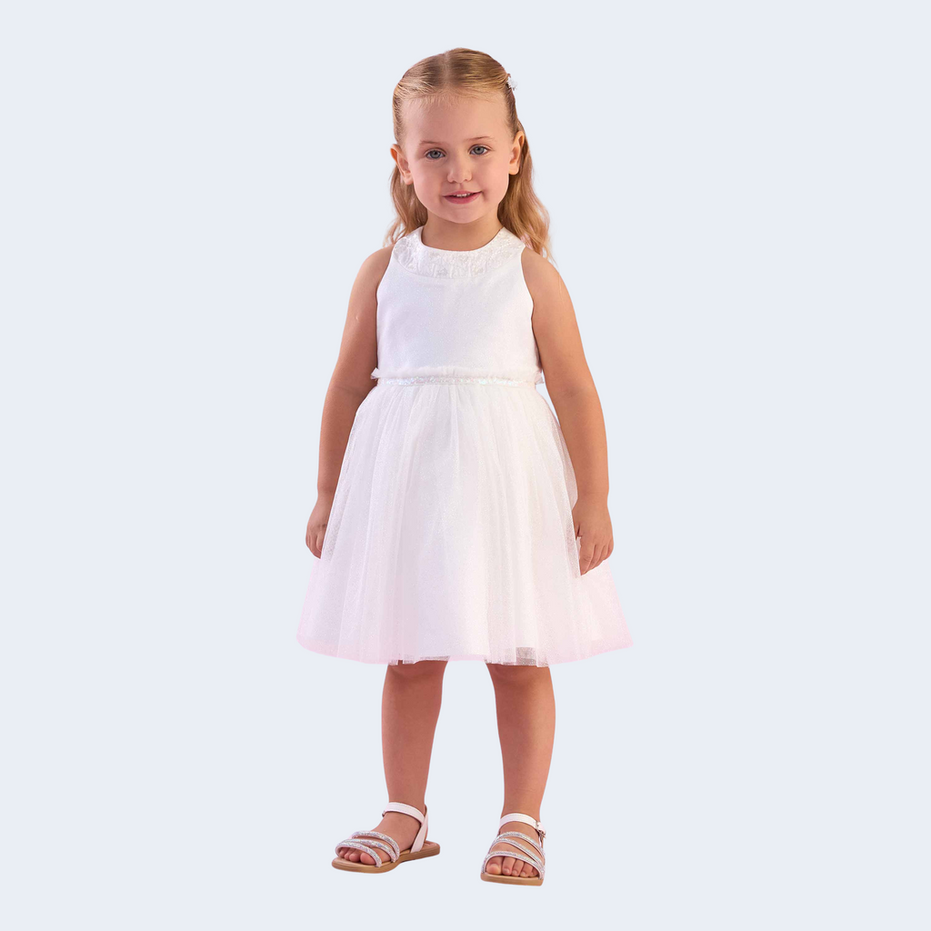 VESTIDO DE TULE CRISTAL COM BORDADO NA GOLA - PETIT CHERIE