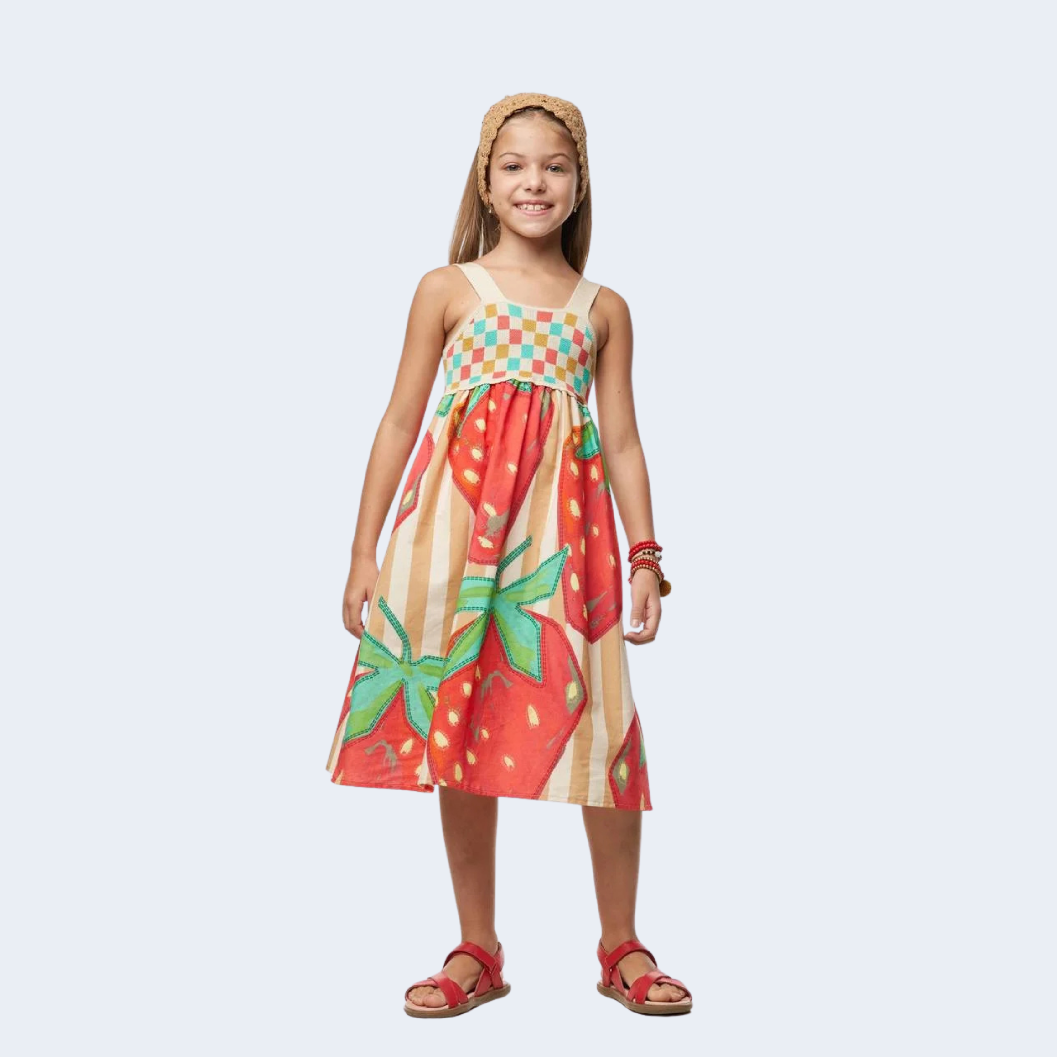 VESTIDO MORANGOS COM BLUSA TRICÔ - CAMU CAMU