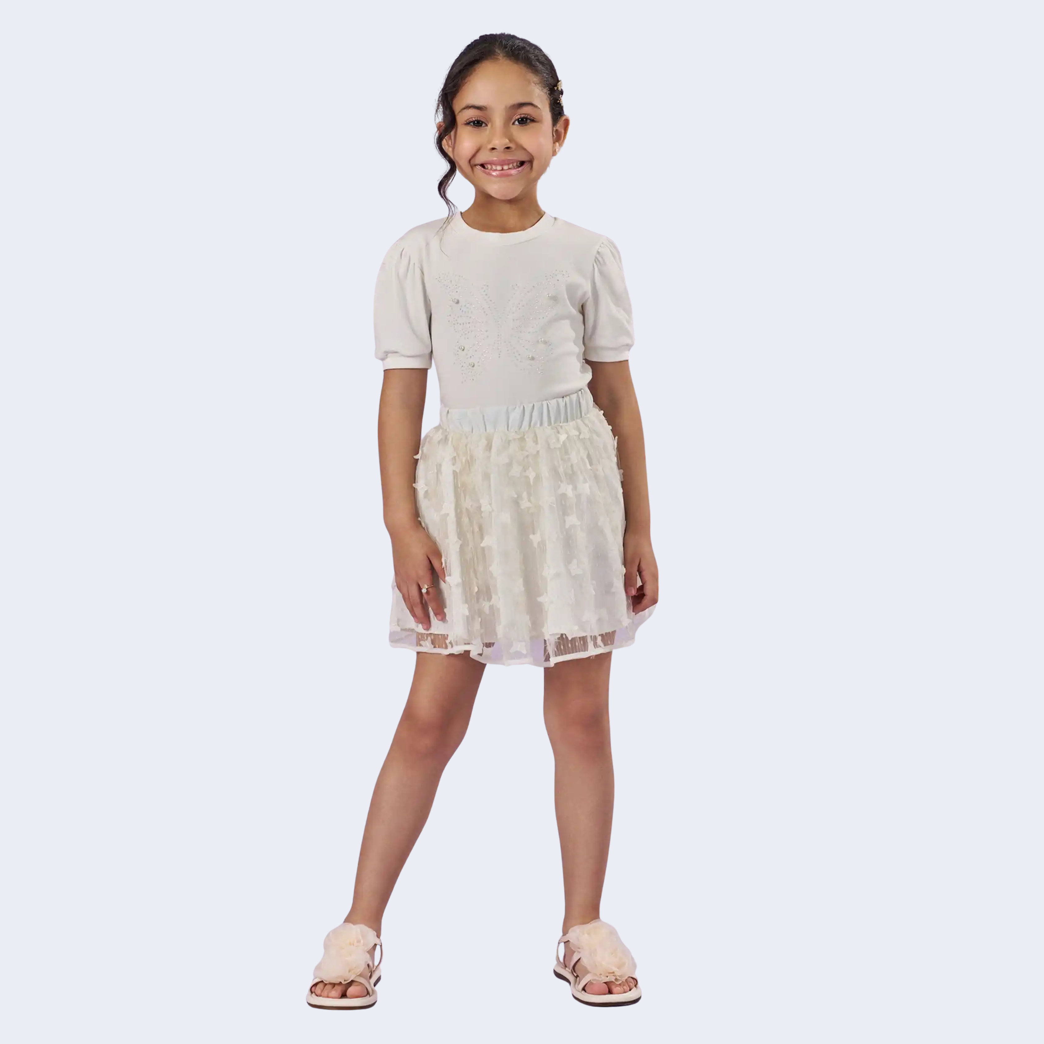 CONJUNTO BLUSA COTTON E SAIA EM TULE - KUKIÊ