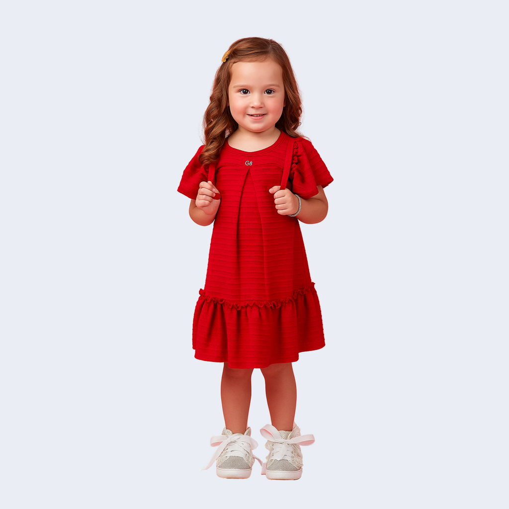 VESTIDO TEXTURIZADO COM MOCHILA DE URSINHO - GABRIELA AQUARELA