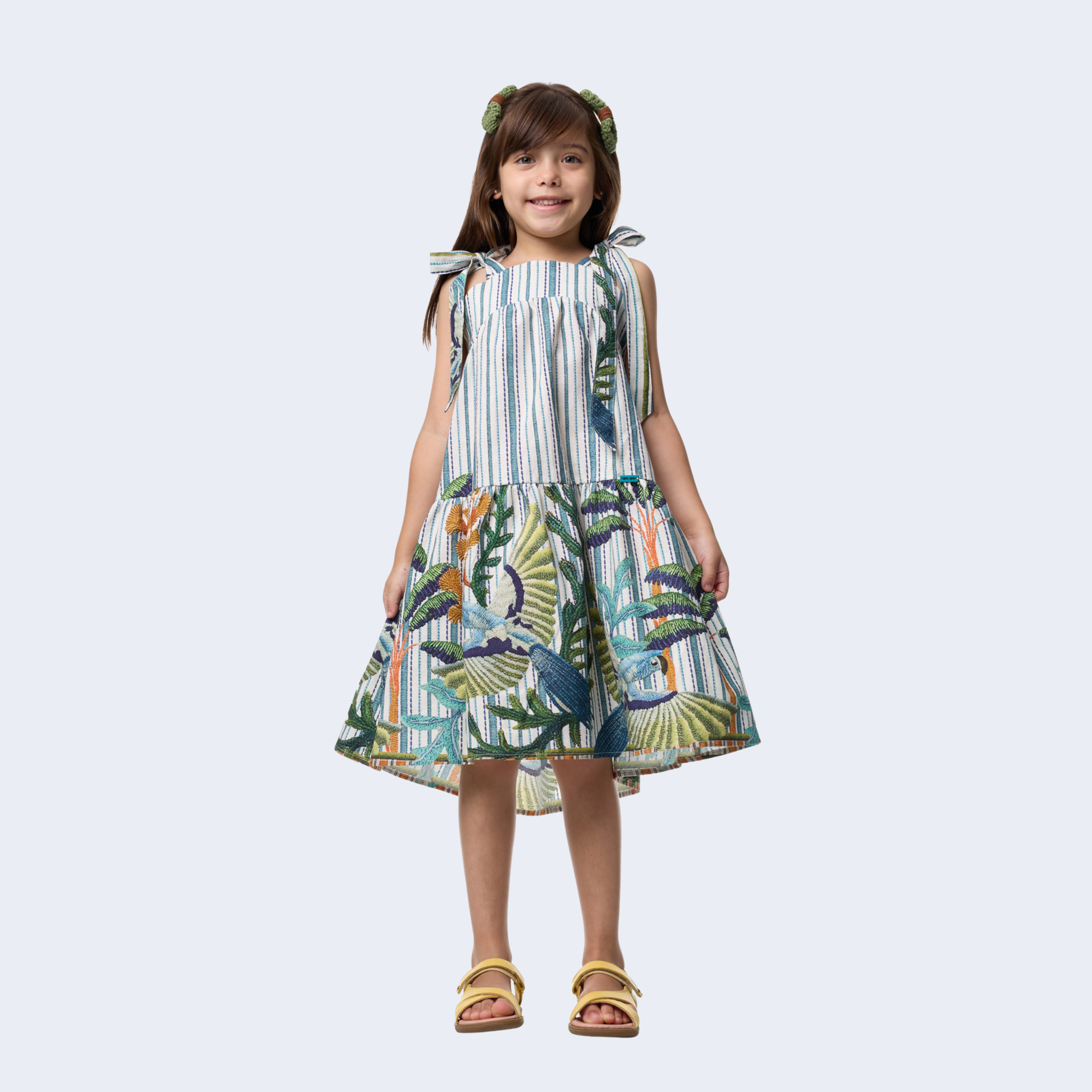 VESTIDO TEEN MIDI ARARA AZUL - CAMU CAMU