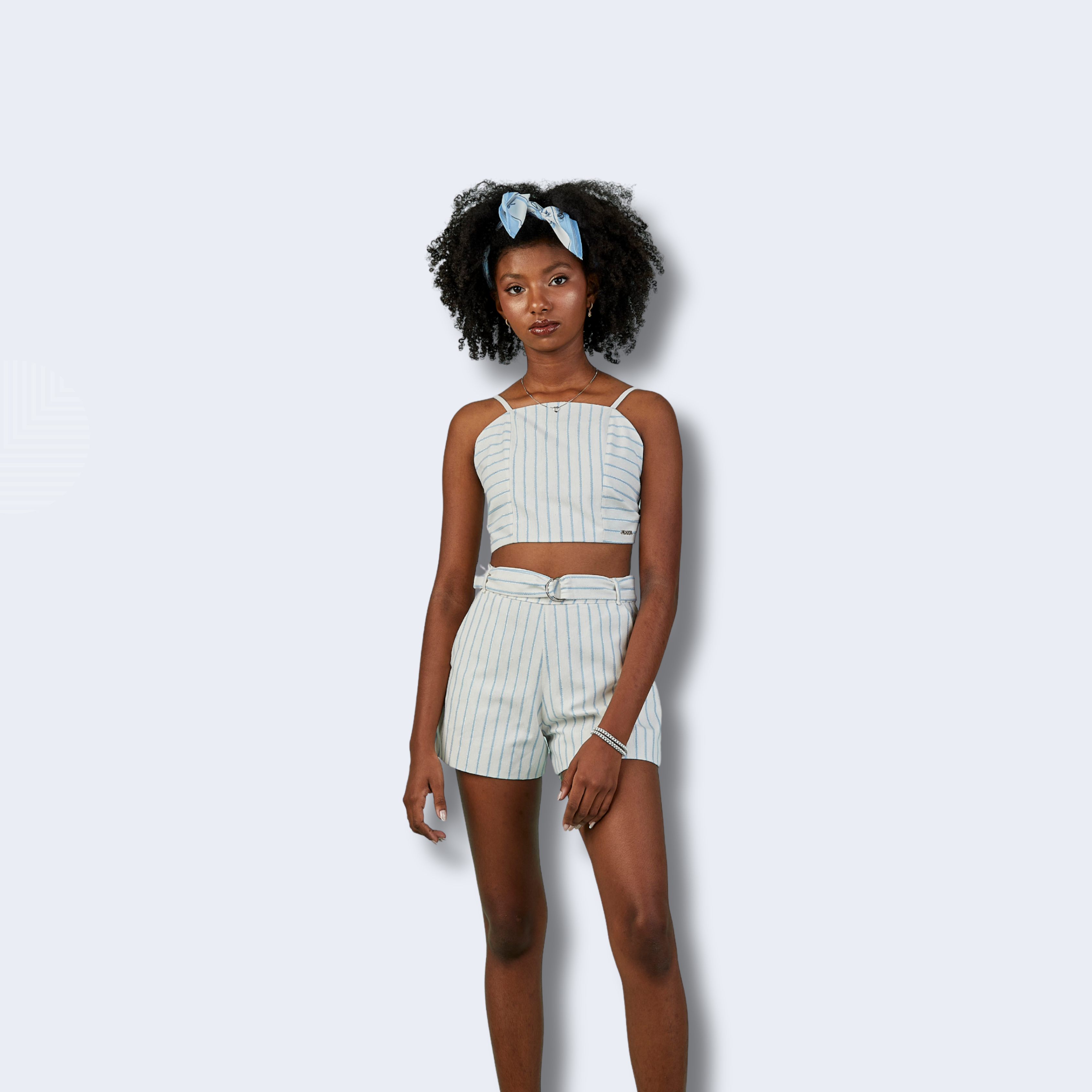 CONJUNTO TEEN CROPPED E SHORT LISTRADOS - GABRIELA AQUARELA