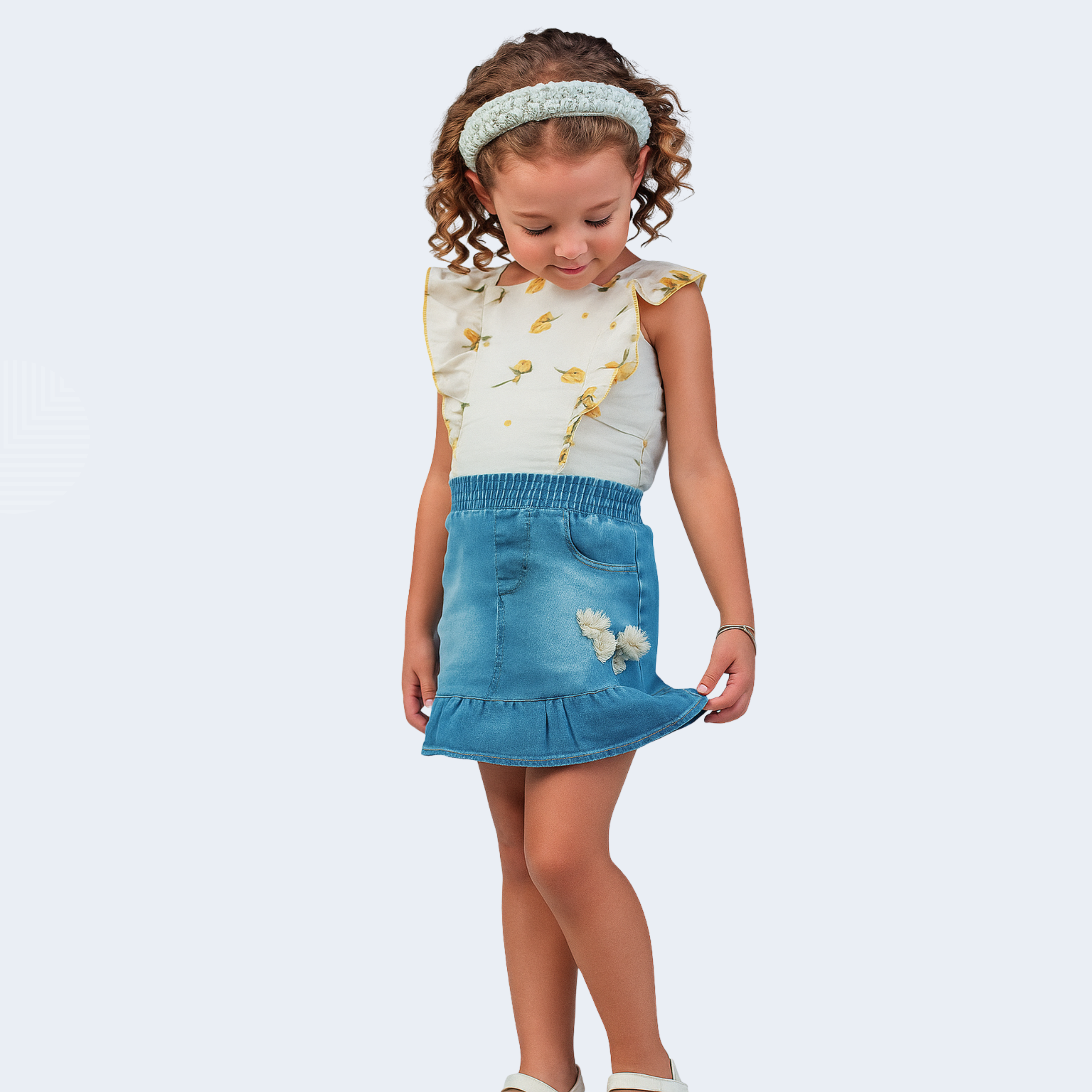 CONJUNTO SAIA JEANS E BLUSA - GABRIELA AQUARELA