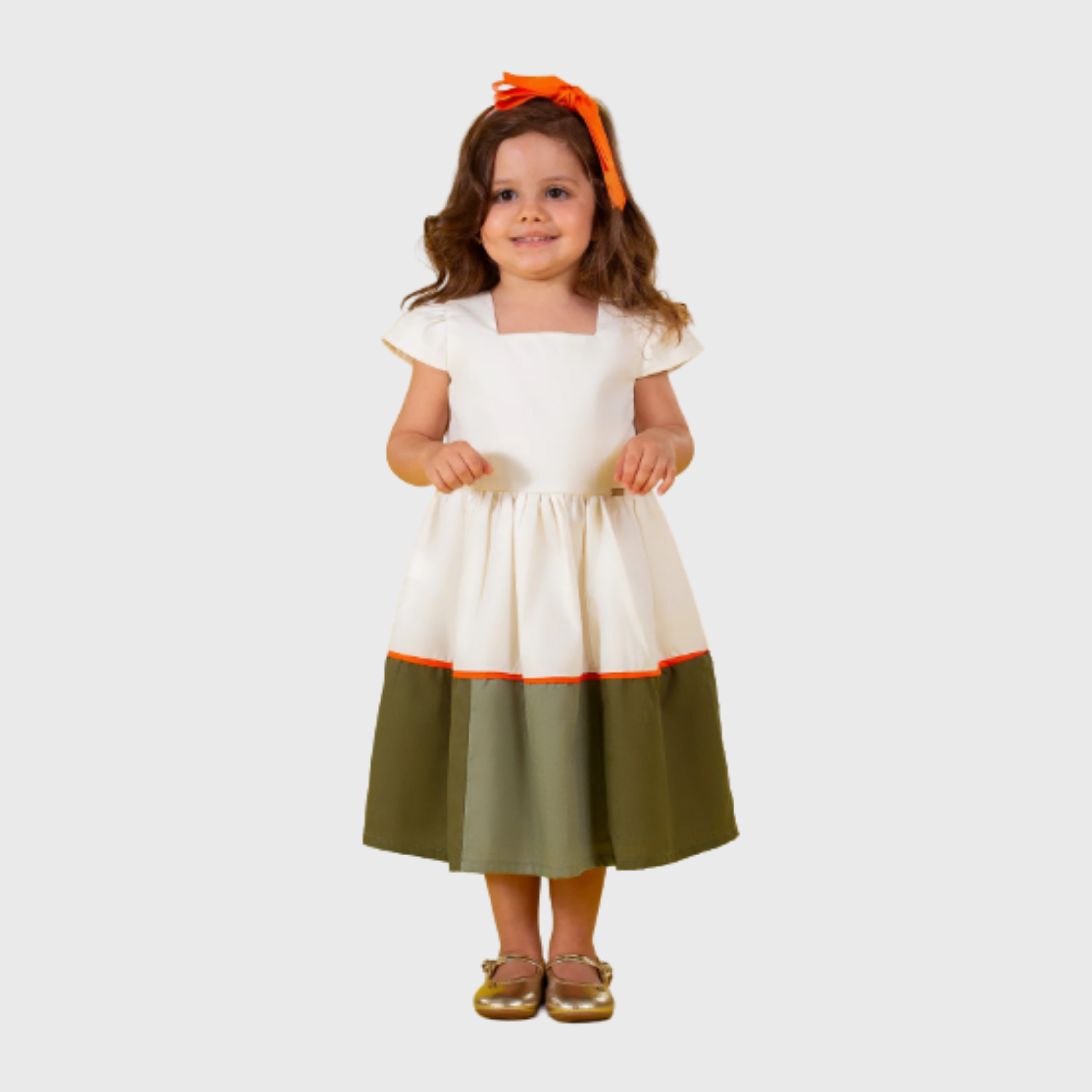 VESTIDO OFF, VERDE E LARANJA - PRECOCE