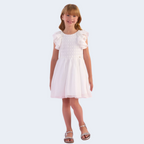 VESTIDO DE FESTA COM RENDA E MANGAS DE BABADOS - PETIT CHERIE