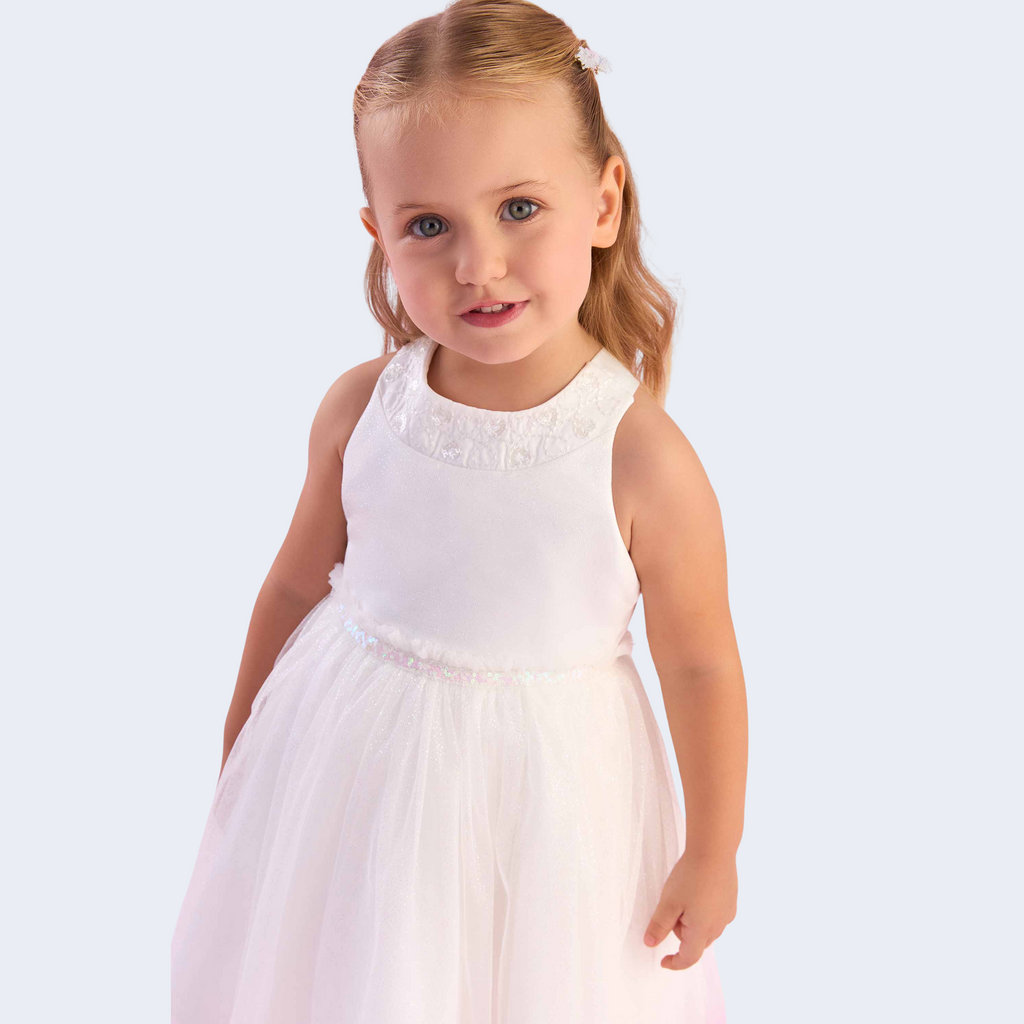 VESTIDO DE TULE CRISTAL COM BORDADO NA GOLA - PETIT CHERIE