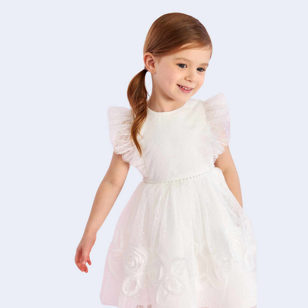 VESTIDO DE FESTA EM TULE COM ROSAS 3D - PETIT CHERIE